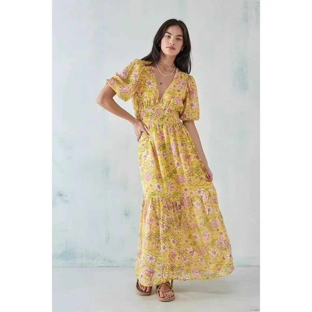 Billabong Yellow Spellbound Floral Maxi Dress M